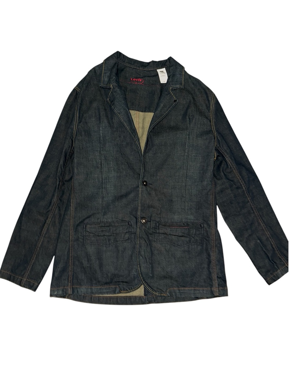 Levi’s RED Denim Blazer Jacket XL Dark Indigo 100% Cotton Y2K EUC